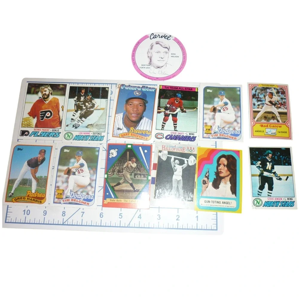 Vintage Sports Card Lot 1989 Gary Sheffield  Farrah Fawcett HOF Hockey Babe Ruth